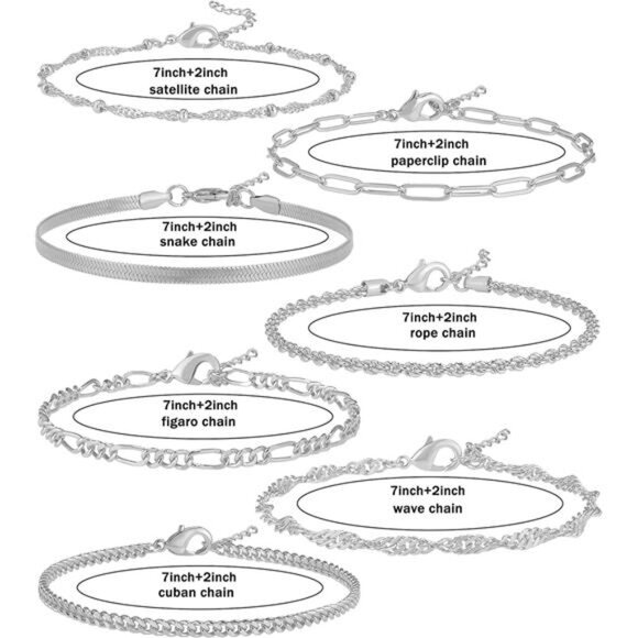 Dainty Bracelets for Women Trendy, Sterling Silver Plated Brass Link Chain Charm - Picture 5 of 7